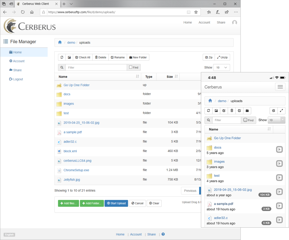 screenshot of Cerberus FTP Server